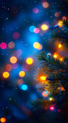 Obraz premium Vibrant Christmas Lights on Dark Background with Bokeh Effect for Holiday Decor Concept