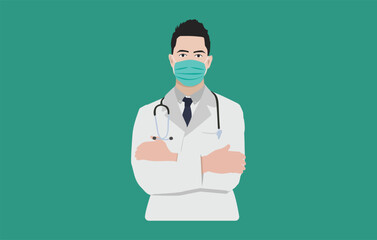 Doctor standing with crossed arms vector illustration