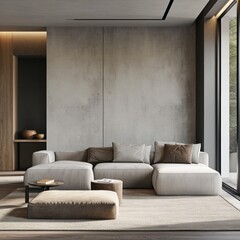 Fototapeta premium Minimalist Luxury Living Room Interior with Comfortable Lounge Area and Stylish Furniture