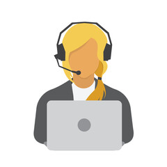 Virtual assistant with headphones and laptop vector illustration