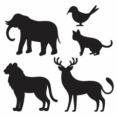 Simple Black Silhouettes of Various Animals