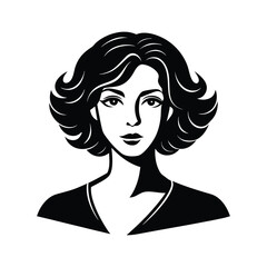 Elegant Woman’s Silhouette with Short Wavy Hair - Stylish Vector Portrait