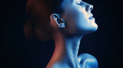 Obraz premium Artistic Blue Light Portrait of a Woman