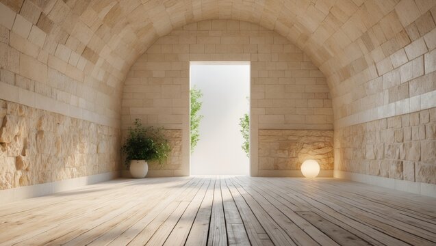 Sunlit Room with Stone Walls and Wooden Floor