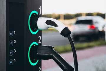 E-car charging station, e-car charge point or electric vehicle supply equipment.