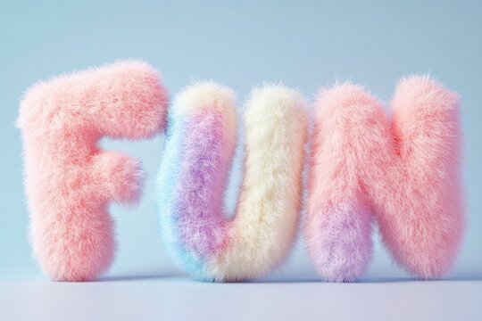 Fluffy colorful fun word covered in fur