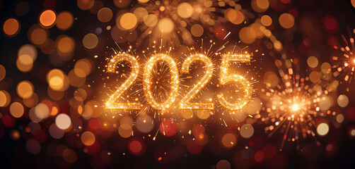 Colorful sparks and lights brighten the night, announcing the start of 2025 amid joyous celebrations filled with excitement and hope for the New Year