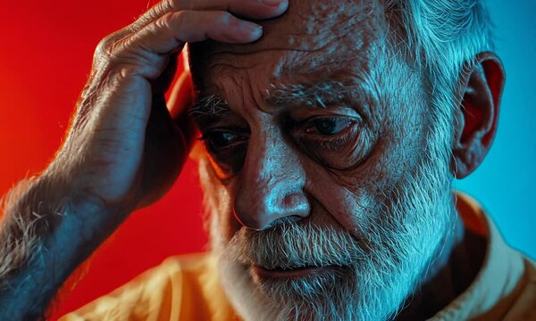 old man mental health alzheimer anxious forgetful zoom motion ai generated video concept