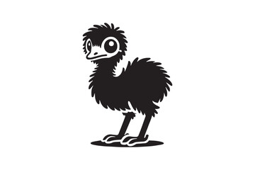 simple black-and-white baby emu chicken vector silhouette isolated on a white background