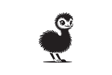 simple black-and-white baby emu chicken vector silhouette isolated on a white background