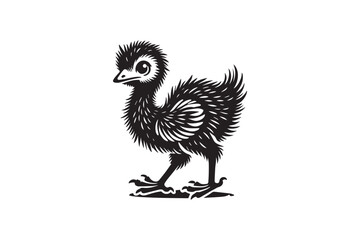 simple black-and-white baby emu chicken vector silhouette isolated on a white background