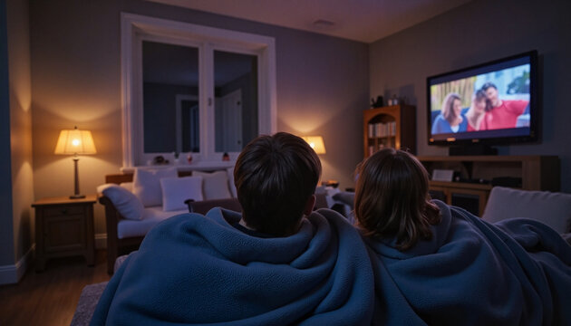 Children watching TV together in cozy living room