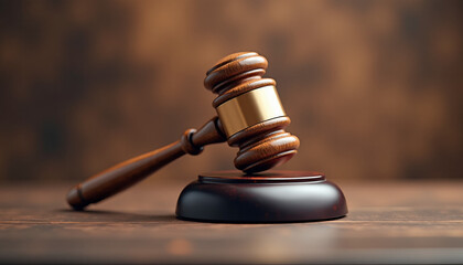 Obraz premium Wooden Gavel on a Dark Tabletop: Symbol of Justice and Law