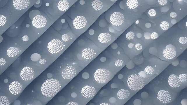 The camera dollies to showcase polka dots arranged in a geometric pattern on a dark navy background, creating a modern polka dot design with subtle textures