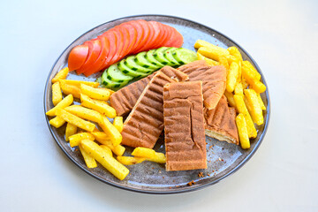 Turkish karisik atom kare  tost ( kasarli bazlama tost) . Sucuklu, Kasarli,  cheddarli, kavurmali karisik tost. Flat baked bread toasted. Karisik bazlama tost .