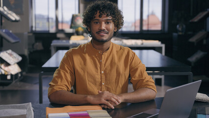 Arabian Indian man businessman male interior architect fashion designer atelier owner drapery...