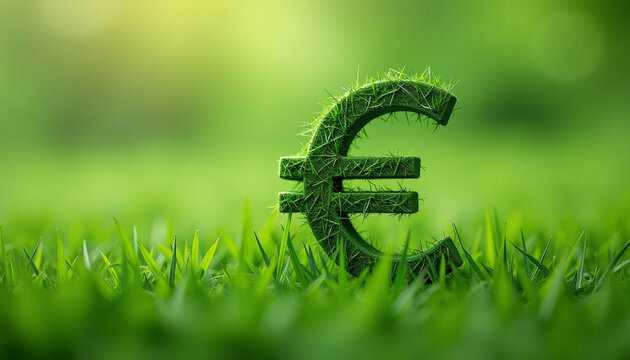 Sustainable Euro Symbol in Lush Green Grass - Powered by Adobe