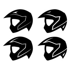 black silhouette motocross helmets icon