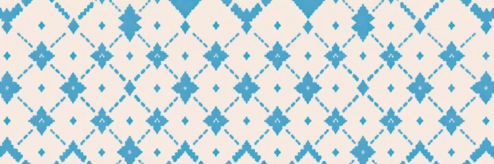 Subtle blue ikat diamond pattern on soft pastel fabric, seamless repeat, home decor, repeat