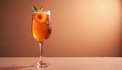 Refreshing iced drink in elegant glass with citrus garnish