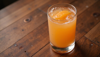 Orange cocktail in a glass on wooden table