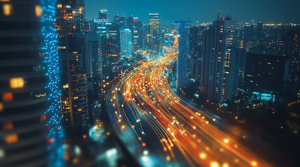 Obraz premium Smart digital Innovation city with connection network reciprocity over the cityscape. of future smart wireless digital city and social media networking systems that connects people with in city