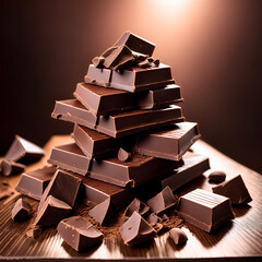 Close Up of Dark Chocolate Pieces with Glossy Sheen