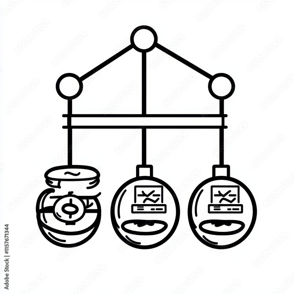 Poster illustration of a machine with three computer displays connected to a central processing unit.