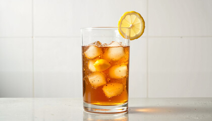 Iced tea with lemon slice in a clear glass