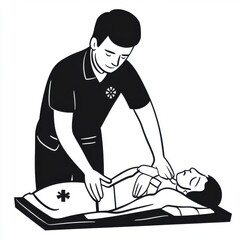 A male paramedic providing care to a female patient on a stretcher, showcasing professional medical assistance.