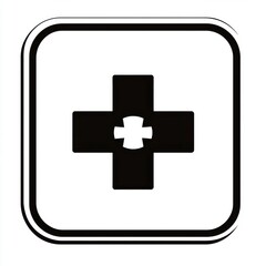 Fototapeta premium A bold black and white medical cross icon, symbolizing healthcare and emergency services.