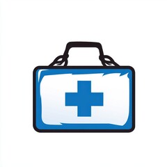 Obraz premium Illustration of a blue medical kit with a prominent cross symbol, representing health and safety.
