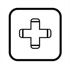Fototapeta premium Minimalist plus sign icon in black line art design on a white background.