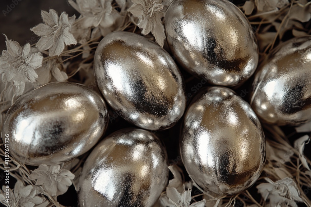 Poster close-up shot of a bunch of shiny eggs