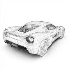 Fototapeta premium A detailed wireframe model of a sleek sports car showcasing its aerodynamic design.
