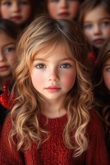 Obraz premium A group of young girls stand together, smiling and looking up
