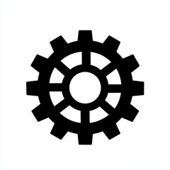 Fototapeta premium A bold black gear icon on a white background, symbolizing machinery or engineering concepts.