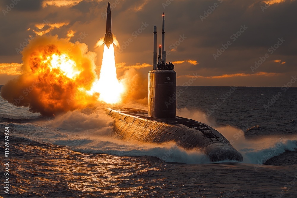 Poster A submarine underwater with a massive explosion erupting from its side