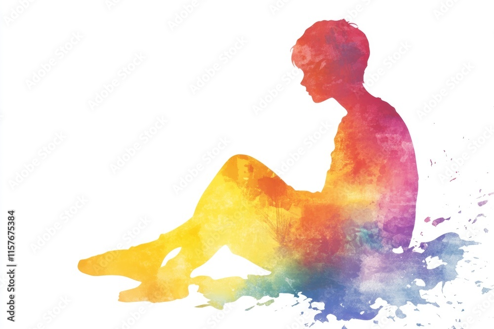 Poster a person sitting on the ground with a peaceful expression, perfect for use in editorial or commercia