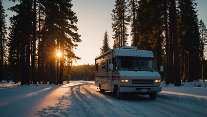 Obraz premium Mobile home in the snowy forest