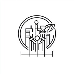 Fototapeta premium Abstract line art depicting a blend of nature and urban elements, symbolizing sustainability.