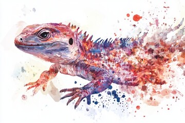 Obraz premium Colorful lizard perched on a plain white surface, perfect for illustrating reptile or animal-related themes