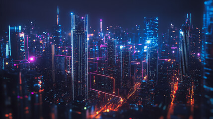 Fototapeta premium Smart digital Innovation city with connection network reciprocity over the cityscape. of future smart wireless digital city and social media networking systems that connects people with in city