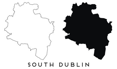 South Dublin map outline and black silhouette vector