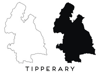 Tipperary County map outline and black silhouette vector