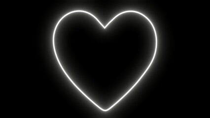Neon white heart isolated on dark background