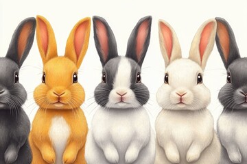 Rabbits sit together, friendly and relaxed