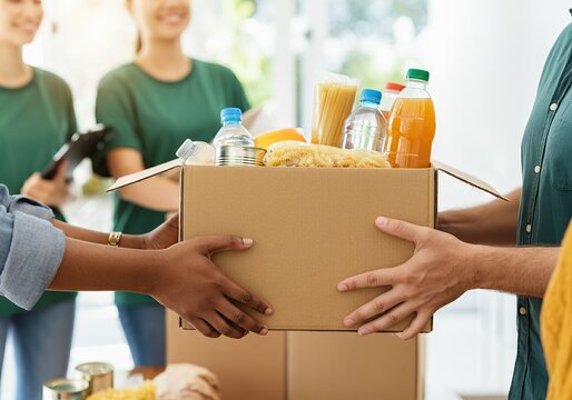 A moment of community support depicting a food donation or distribution
