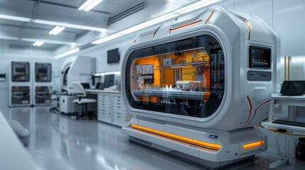 Create an image of a biomedical engineering lab developing 3D-printed