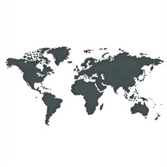 Fototapeta premium Stylized dark silhouette of a world map on a clean white background.